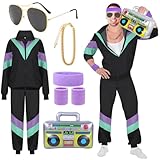 90er Outfit Herren Damen Mottoparty Kostüm Trainingsanzug Jacke Hose Anzug...