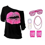 Aomig 80er 90er Jahre Outfit Damen, 5PCS 80er Faschingskostüme Damen mit...