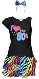 80er Jahre Damen Kostüm - buntes Tutu Haarreif und schwarzes neon Shirt -...