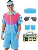 Coseaon 80er 90er Jahre Outfit für Herren Trainingsanzug Shorts Set Herren...