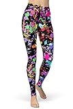 sissycos 80er Leggings Damen Bunt Print Leggings Oil Painting Graffiti Yoga...
