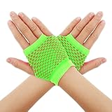 Lusofie Fingerlose Netzhandschuhe Neon Grün für Damen 80er 90er Jahre...