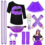 80er Jahre Outfit Damen Set, T-Shirt, Tutu, Gürteltasche, Stirnband,...