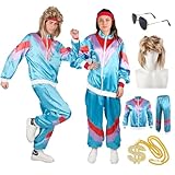 90er 80er Jahre Outfit Herren mit Vokuhila Perücke- 5PCS Retro...