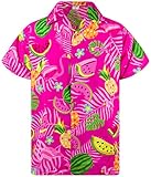 King Kameha Funky Hawaii-Hemd, Herren, Kurzarm, Flamingo-Melon, Pink, L