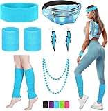 YOUYIKE 90er 80er Jahre Outfit Damen Blau Set, Gürteltasche, Neon...