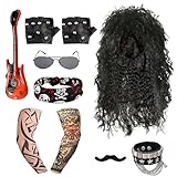 Rock Perücke Herren 8er Set 80er Jahre Outfit Perücke Herren Schwarz,...