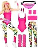 BIQIQI 80er Jahre Outfit Damen Set Retro Trainingsanzug Kostüm 80s 90s...