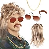 TNEDFOD Vokuhila Perücke Herren 4er Set, 80er 90er Jahre Outfit...
