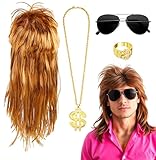 4-in-1 Vokuhila 80er & 90er Kostüm Set – für Kostüm zu Fasching &...
