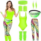 80er Jahre Outfit Damen Mit Bauchtasche, Stirnband, Beinwärmer - Workout...