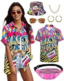 Ginkago 80er 90er Jahre Kostüm Damen 80er Jahre Outfit Set mit Hawaii...