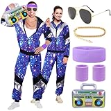 90er 80er Jahre Outfit Herren Damen Mottoparty 80er Trainingsanzug Retro...
