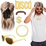 Vokuhila Perücke Herren Set, 6 Stück 80er 90er Jahre Outfit Accessoires...