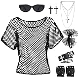 Boyigog 80er Jahre Outfit Accessoires Damen Party Kleidung Set, Schwarze...