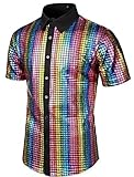ABEHIK Herren Disco Hemd mit Pailletten 70er Kurzarm Party Kost�m f�r...
