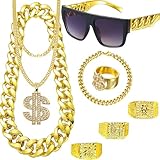 DONGZQAN 8 Stück Gangster Zuhälter Kostüm Goldkette Fasching, Hip Hop...