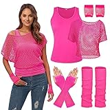 WILDPARTY 80er 90er Jahre Outfit Damen, Netzshirt, Tank top, Beinwärmer,...
