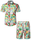 JOGAL Herren Hawaii Hemd Männer Flamingo Kurzarmhemd und Kurze Hose Set...