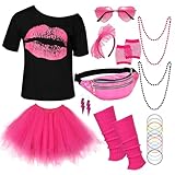 WERFORU 80er Jahre Outfit Damen Set Karneval Damen Set，T-Shirt, Tüll...