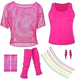 80er 90er Jahre Netzoberteil Damen, 80er Jahre Outfit Damen Set, Neon Netz...