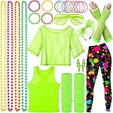 SaiXuan 26 Pcs 80er Jahre Neon Kleidung Set, Netzshirt Damen,...