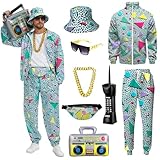 90er 80er Jahre Outfit Herren, 80er Trainingsanzug Jacke Hose Anzug mit...