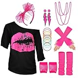 WILDPARTY 80er 90er Jahre Outfit Damen, T-Shirt, Beinwärmer, Stirnband,...