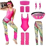 HIQE-FL 80er Jahre Accessoires Outfit Damen,Damen 80er Jahre Workout...
