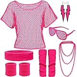 YADODO 90er 80er Jahre Outfit Damen Netzoberteil Accessoire Off Shoulder...